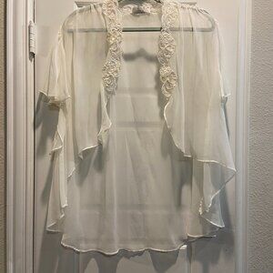 VTG Val Mode Lingerie Bridal Robe Women Large Ivory Open Embroidered Kimono
